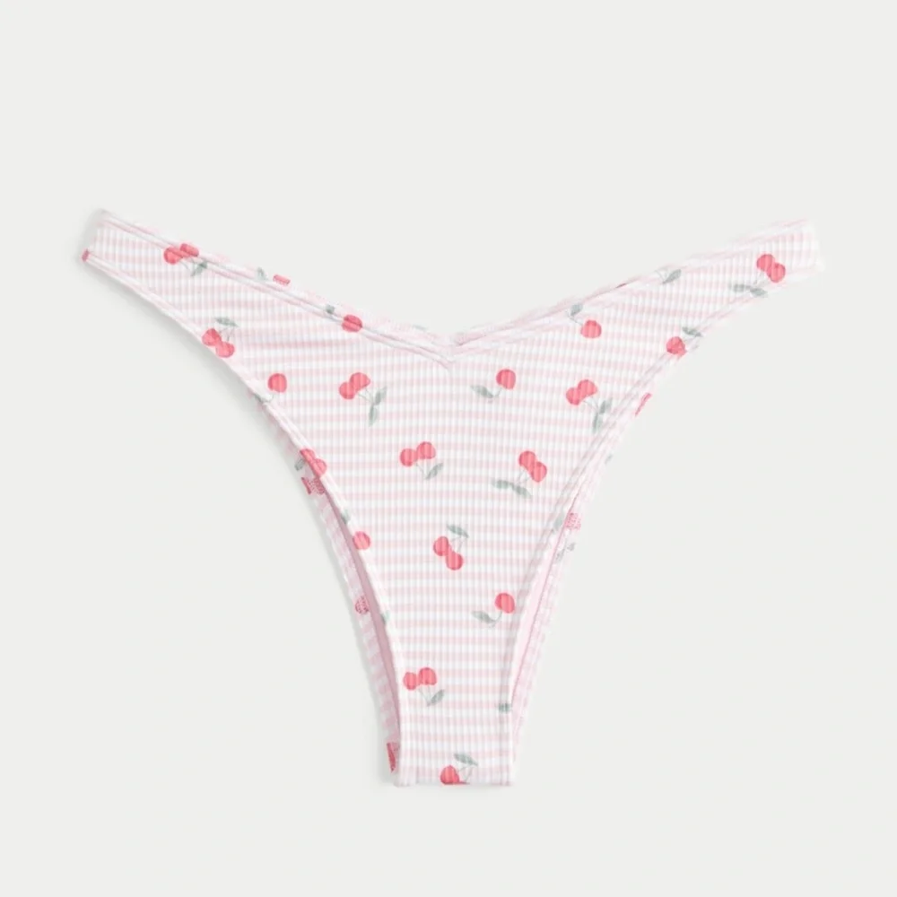 Hollister Pink White Striped Cherry Print Bikini Set